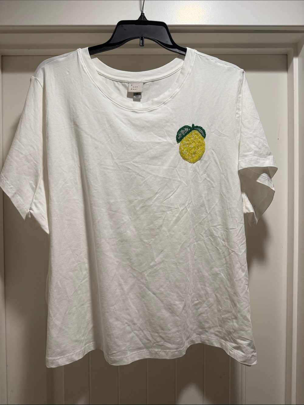 a new day White Short-Sleeve Crewneck Tee with Yellow Lemon Patch
